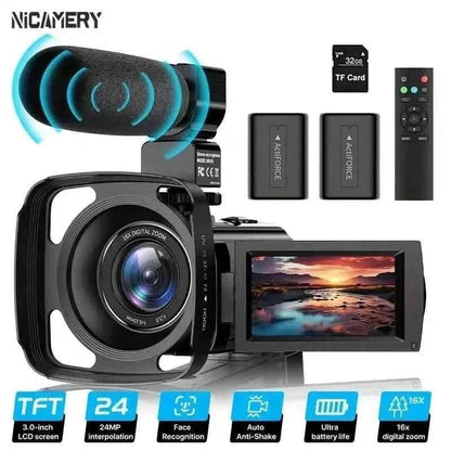16x Zoom 1080P HD Digital Camera Bundle with 2 Batteries, 32G TF Card, Mic, Hood & Bag Cartsfy Inc.