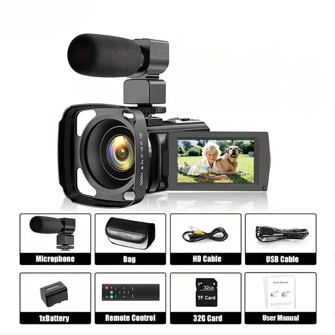 16x Zoom 1080P HD Digital Camera Bundle with 2 Batteries, 32G TF Card, Mic, Hood & Bag Cartsfy Inc.
