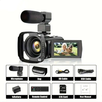 16x Zoom 1080P HD Digital Camera Bundle with 2 Batteries, 32G TF Card, Mic, Hood & Bag DailySale Default Title Default Title-