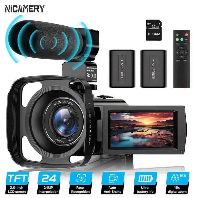 16x Zoom 1080P HD Digital Camera Bundle with 2 Batteries, 32G TF Card, Mic, Hood & Bag - Cartsfy Inc.