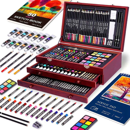 175 - Piece Deluxe Art Set – Crayons, Colored Pencils & Acrylic Paints in Wooden Case - Cartsfy Inc.