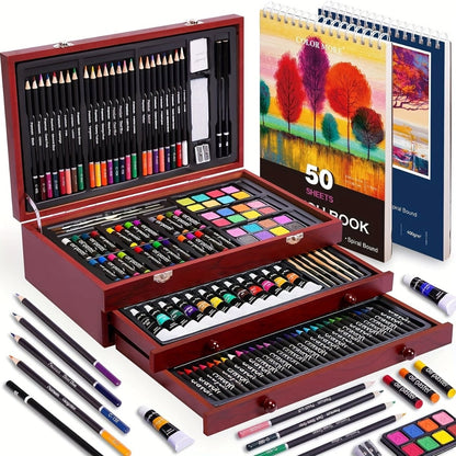 175 - Piece Deluxe Art Set – Crayons, Colored Pencils & Acrylic Paints in Wooden Case - Cartsfy Inc.