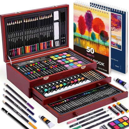 175 - Piece Deluxe Art Set – Crayons, Colored Pencils & Acrylic Paints in Wooden Case - Cartsfy Inc.