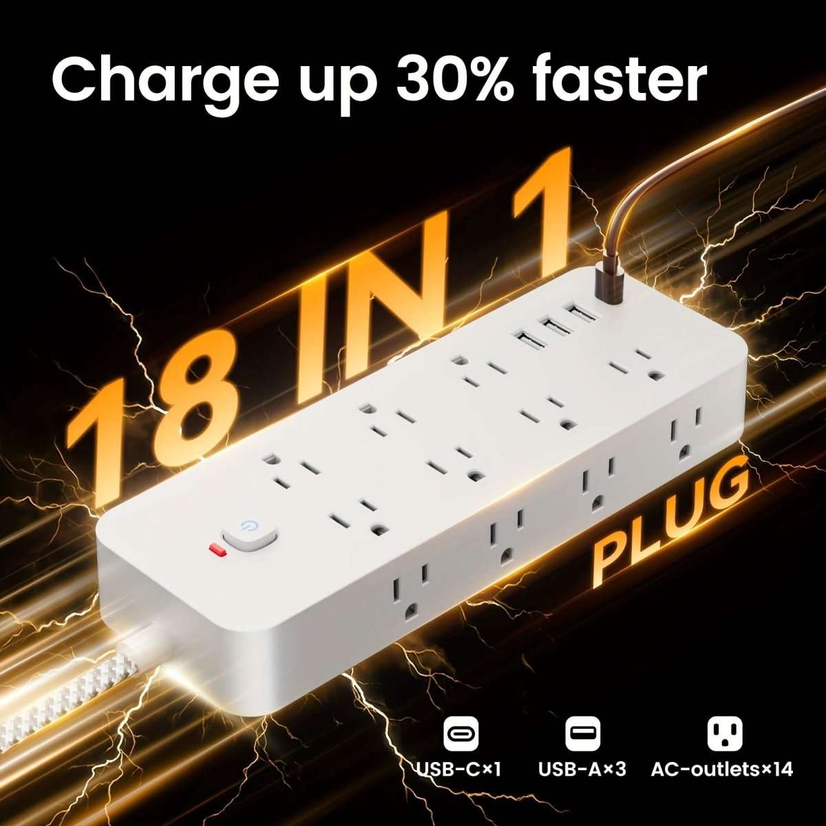 18-Outlet Power Strip with USB & Type-C – Surge Protection Cartsfy Inc.