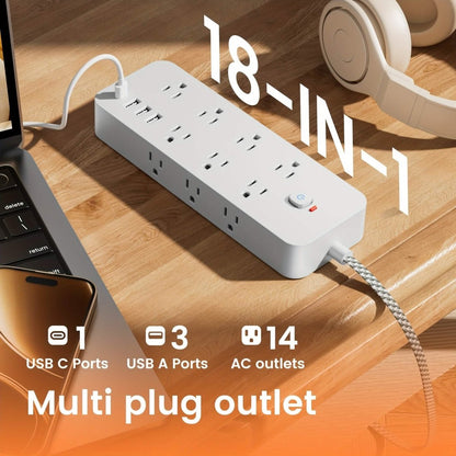18 - Outlet Power Strip with USB & Type - C – Surge Protection - Cartsfy Inc.