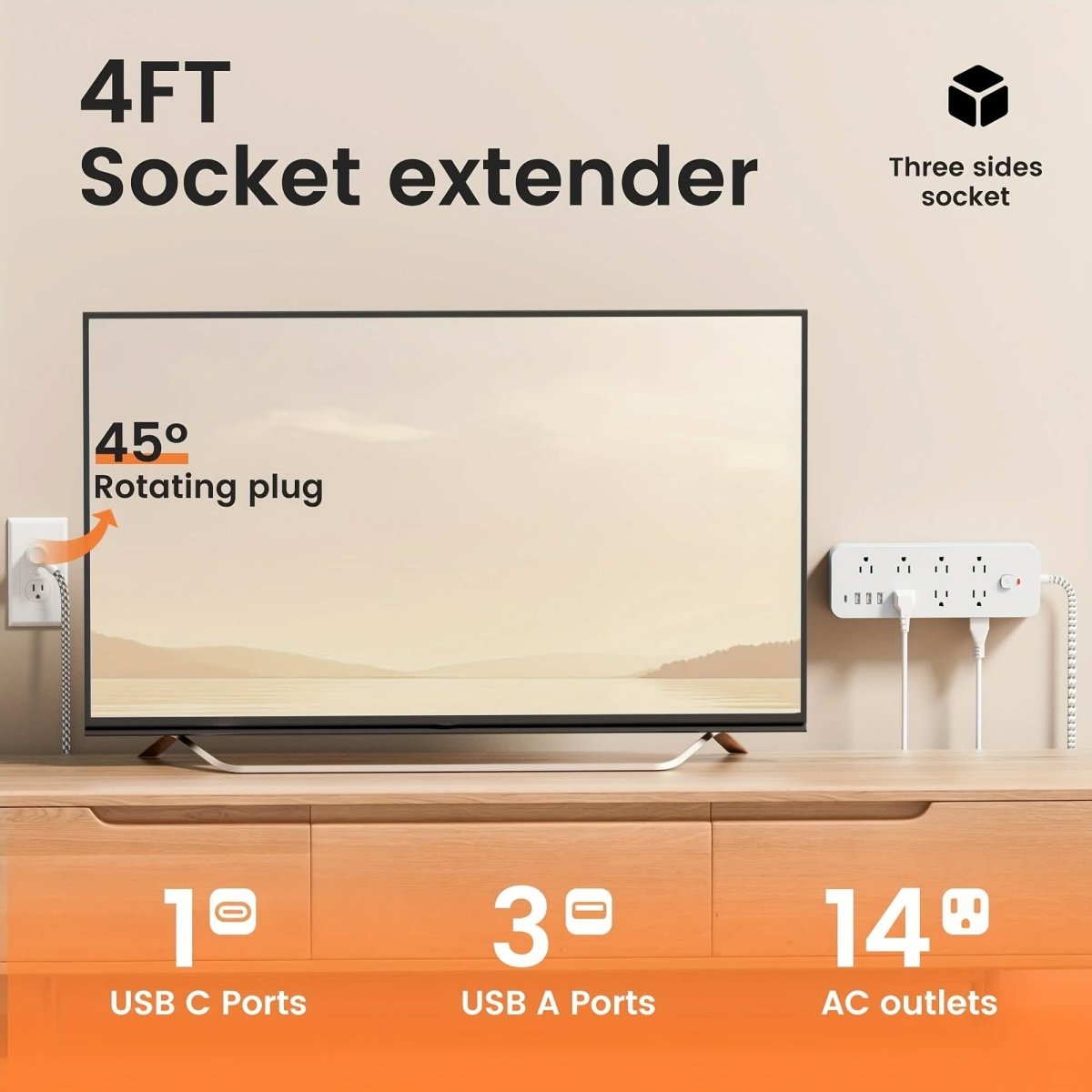 18 - Outlet Power Strip with USB & Type - C – Surge Protection - Cartsfy Inc.