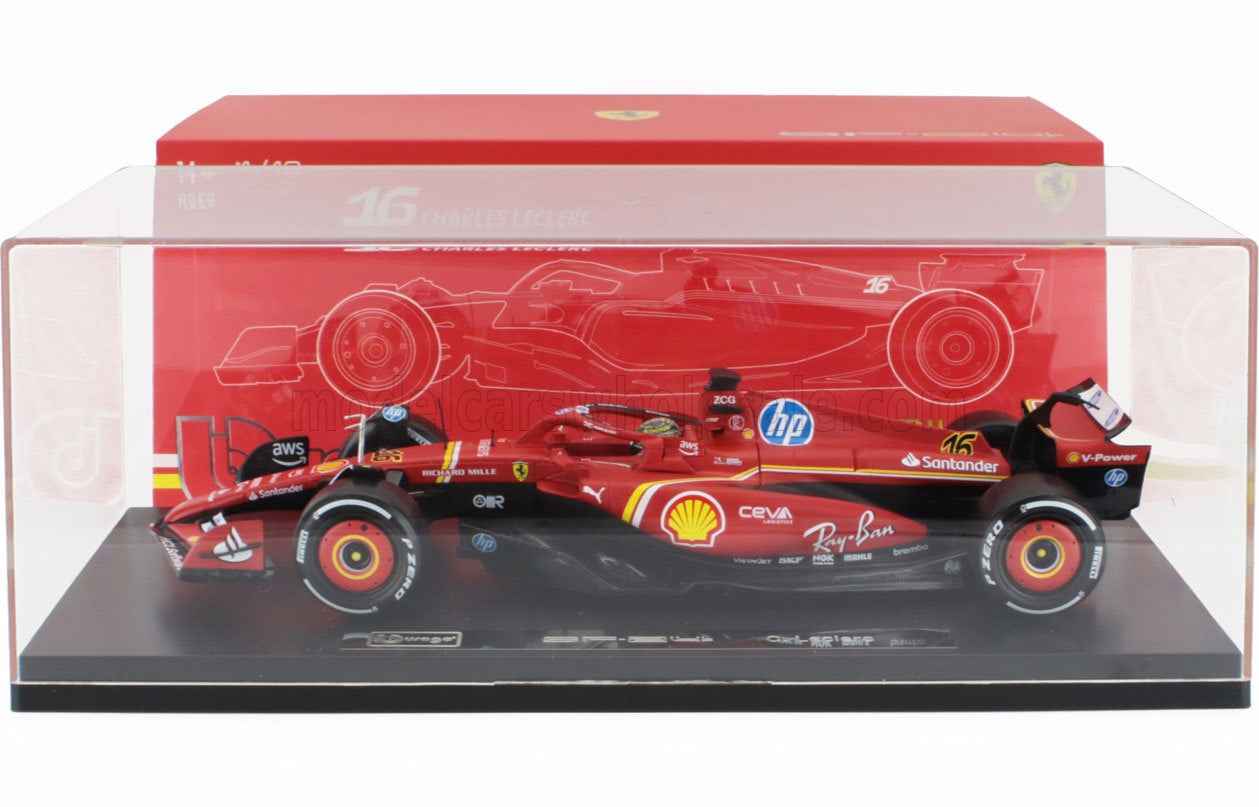 Bburago Ferrari F1 SF-24 Team Scuderia No 16 Winner Italy Monza GP (LeClerc) 2024 Red 1:18 WITH DISPLAY