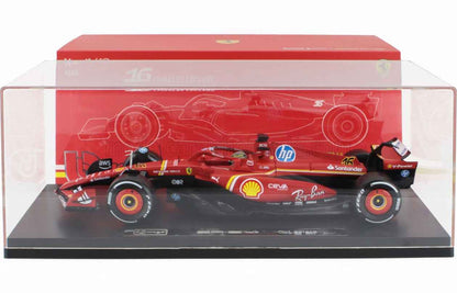 Bburago Ferrari F1 SF-24 Team Scuderia No 16 Winner Italy Monza GP (LeClerc) 2024 Red 1:18 WITH DISPLAY
