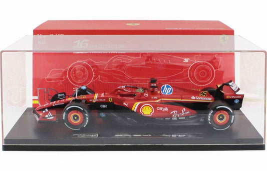 Bburago Ferrari F1 SF-24 Team Scuderia No 16 Winner Italy Monza GP (LeClerc) 2024 Red 1:18 WITH DISPLAY