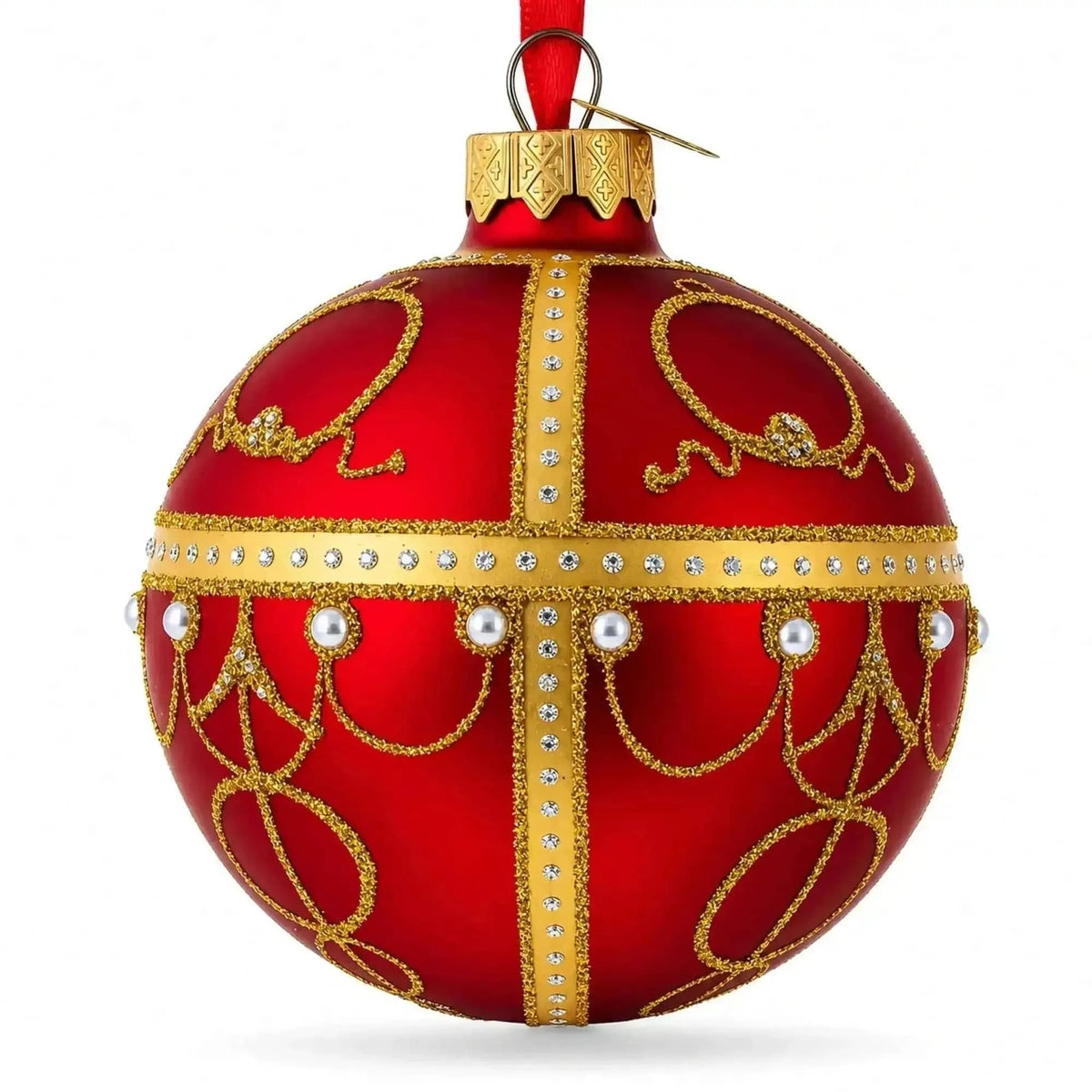 1895 Rosebud Royal Red Glass Ball Christmas Ornament 3.25 Inches Cartsfy Inc.
