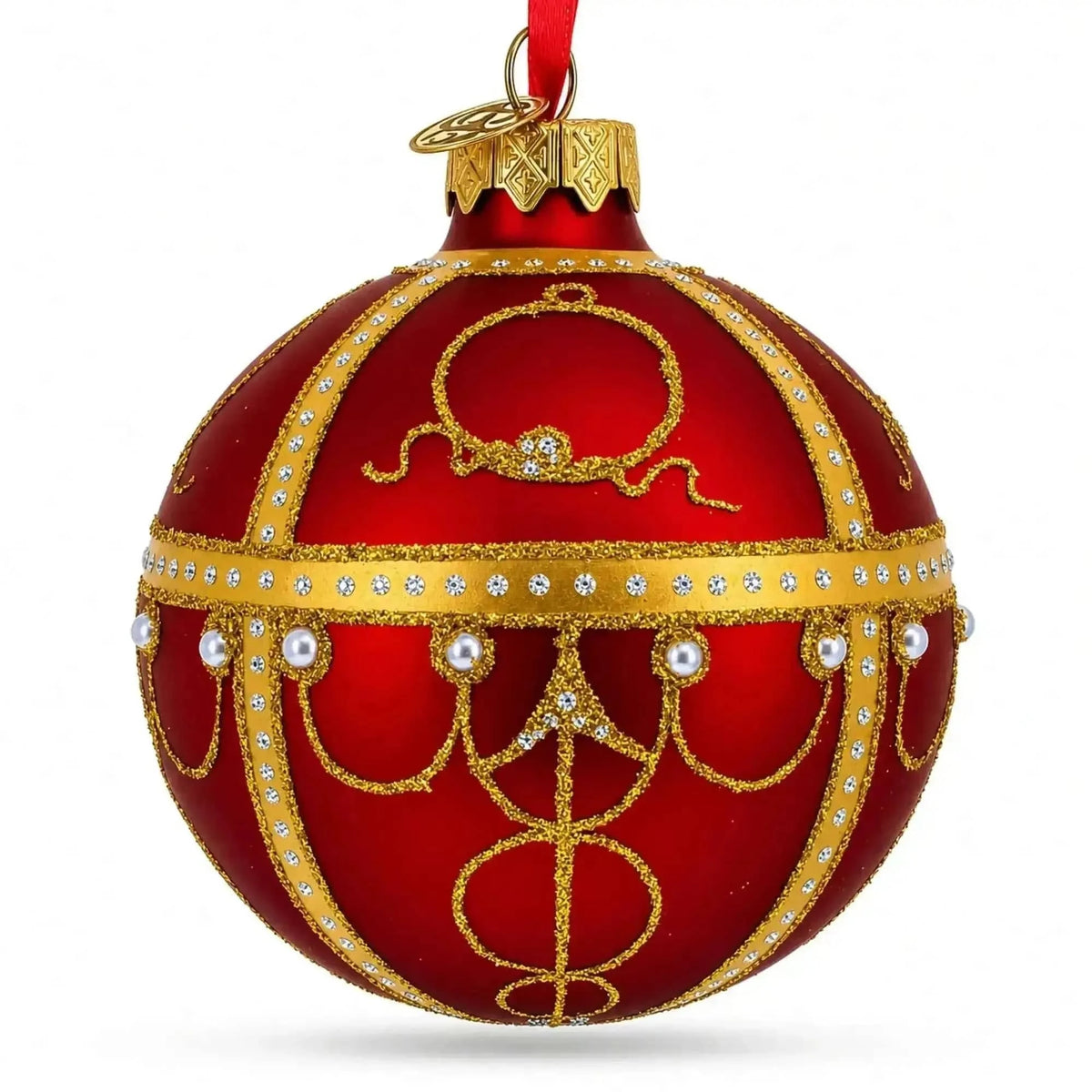Handcrafted 1895 Rosebud Royal Red Glass Ball Christmas Ornament