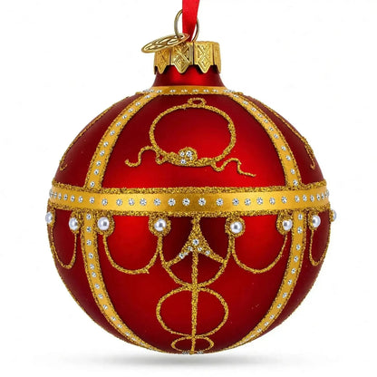 Handcrafted 1895 Rosebud Royal Red Glass Ball Christmas Ornament
