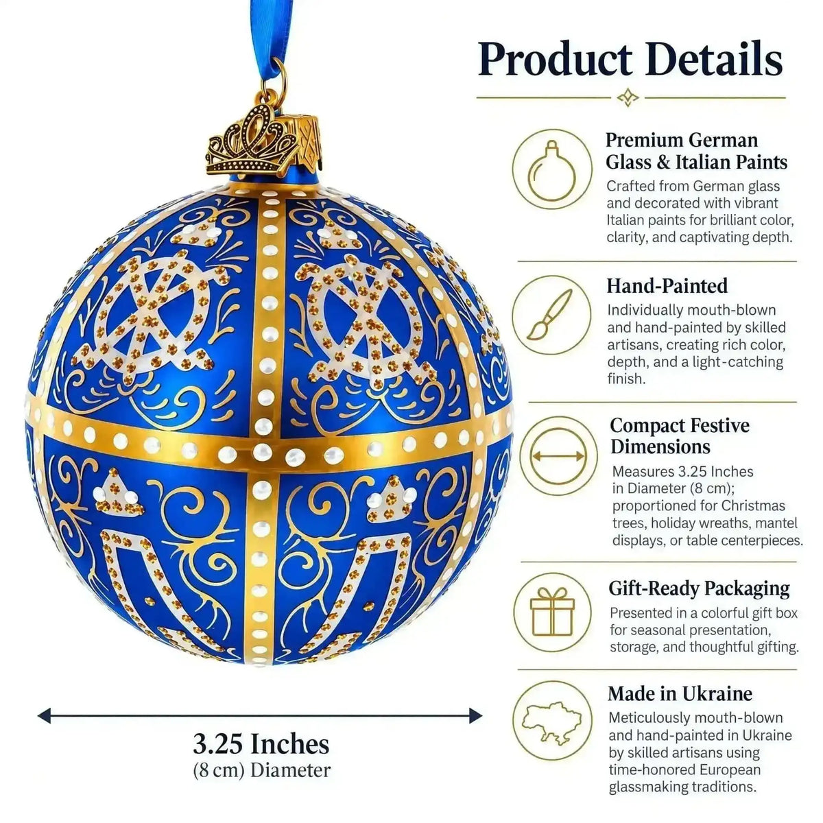 1896 Twelve Monograms Royal Blue Glass Ball Christmas Ornament 3.25 Inches Cartsfy Inc.