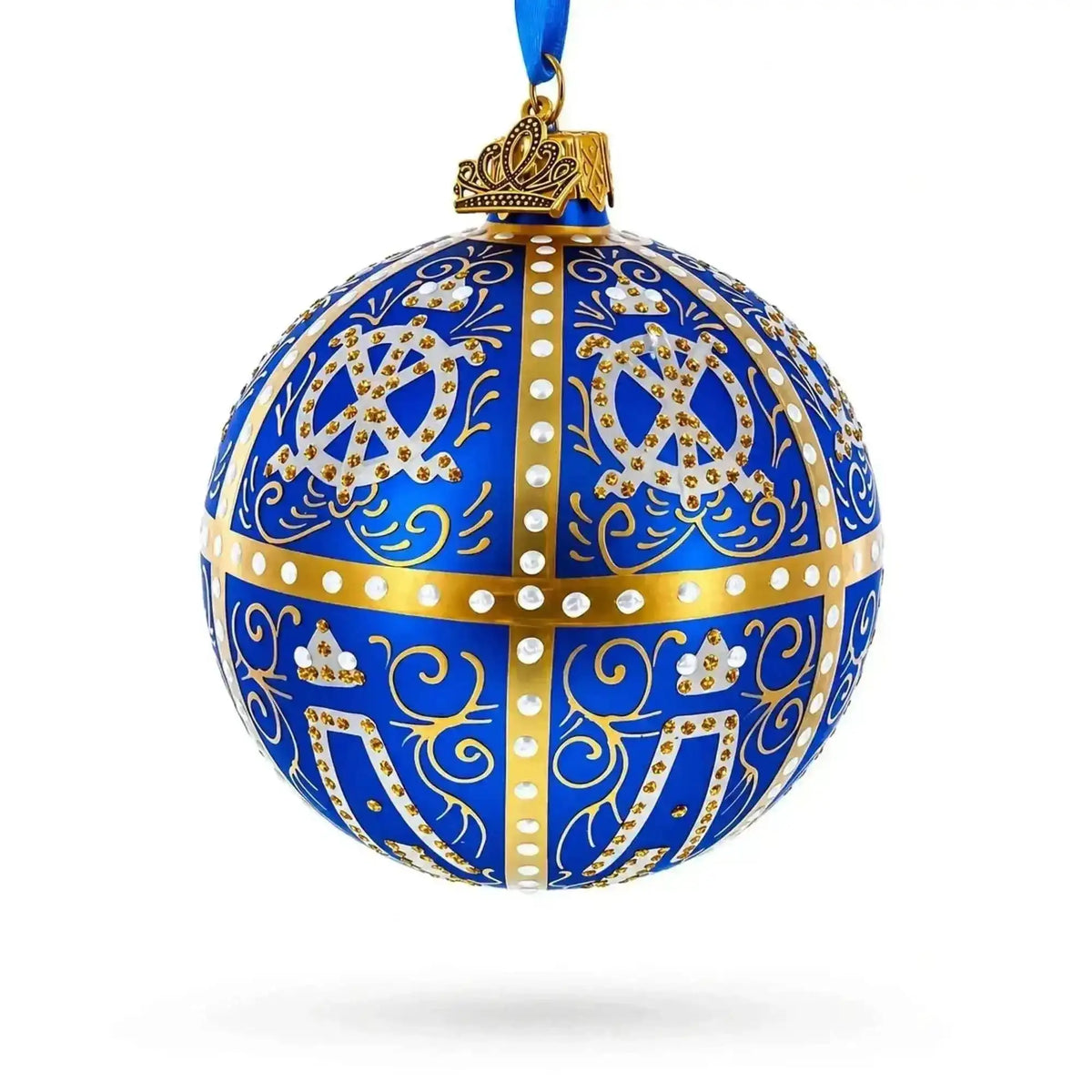 1896 Twelve Monograms Royal Blue Glass Ball Christmas Ornament 3.25 Inches Cartsfy Inc.