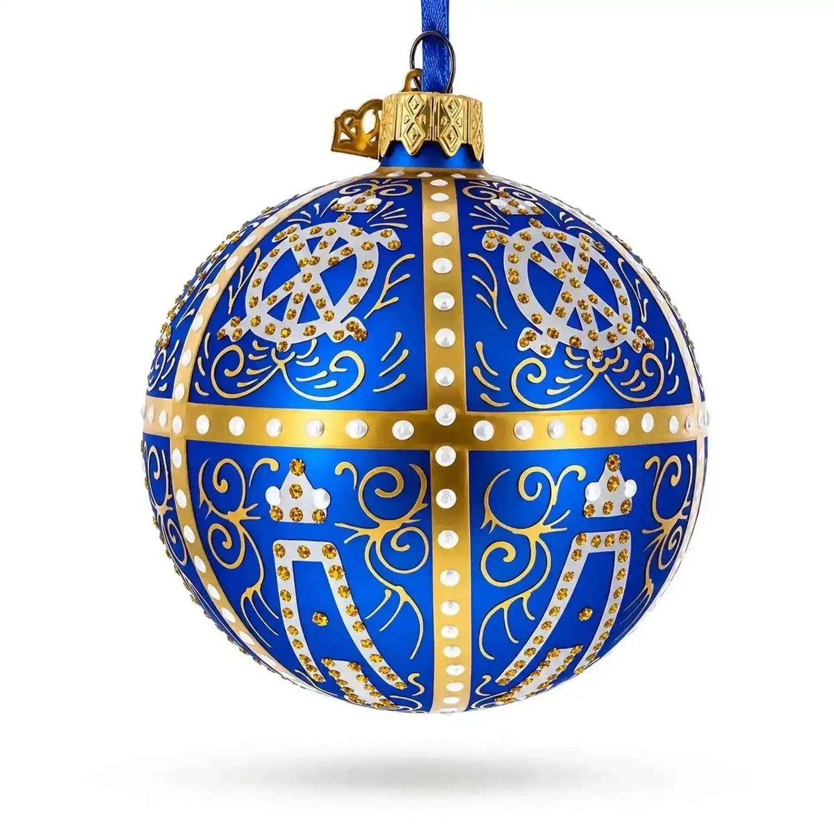 1896 Twelve Monograms Royal Blue Glass Ball Christmas Ornament 3.25 Inches Cartsfy Inc.