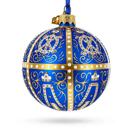 1896 Twelve Monograms Royal Blue Glass Ball Christmas Ornament 3.25 Inches Cartsfy Inc.