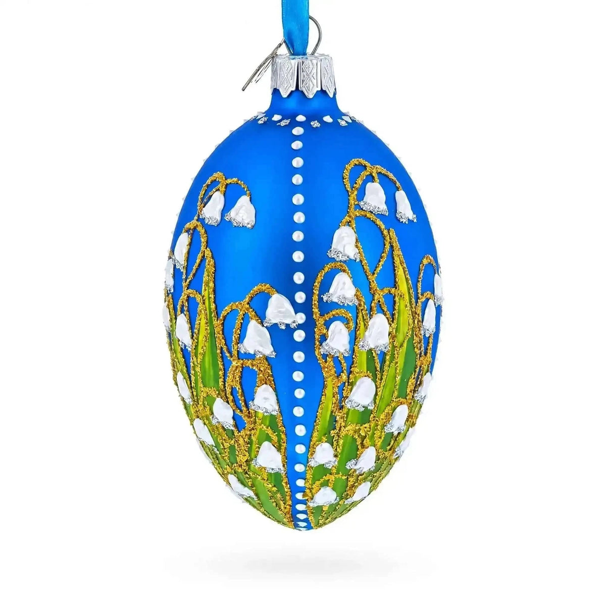 1898 Lilies of the Valley Royal in Blue Egg Glass Egg Christmas Ornament 4 Inches Cartsfy Inc.