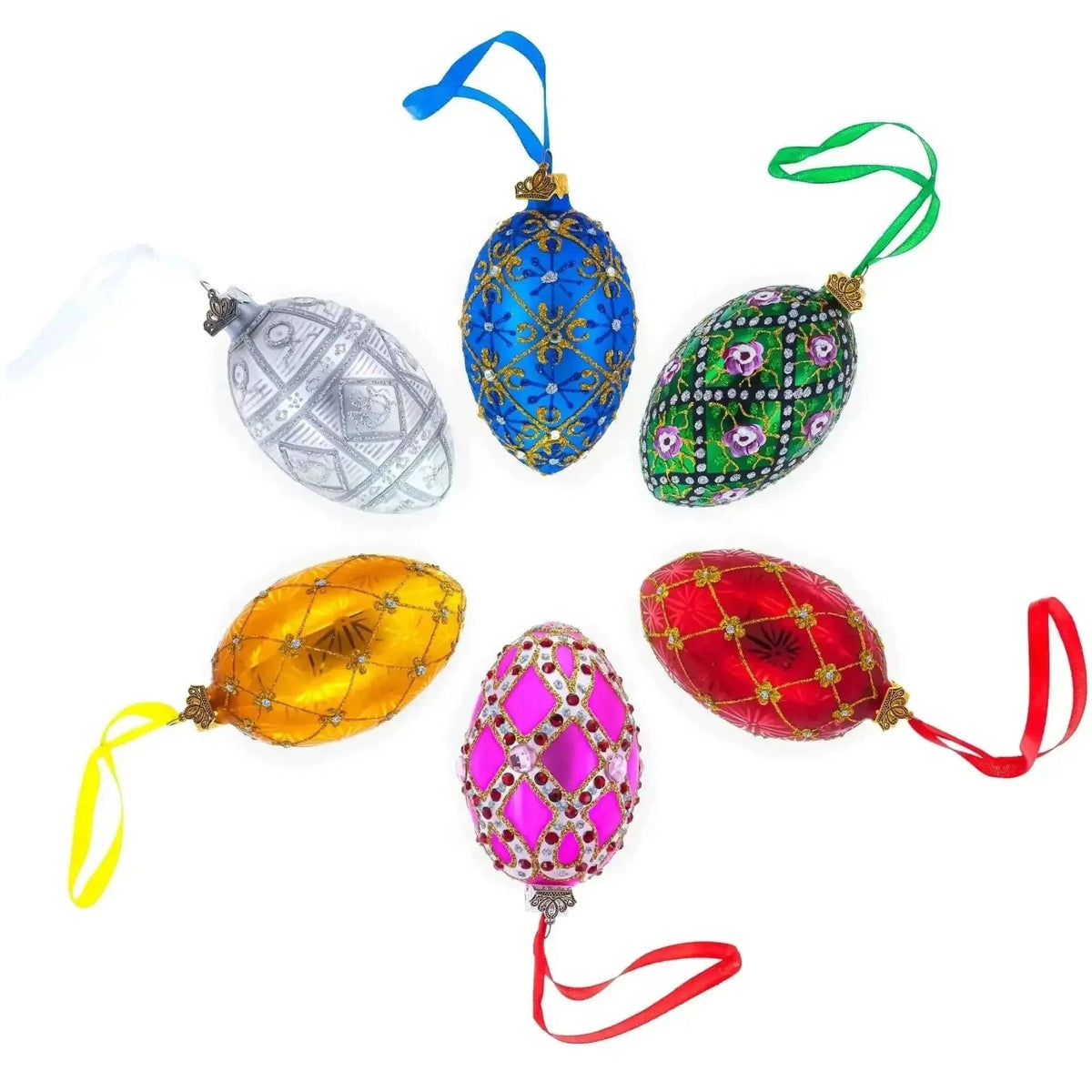 1898 Lilies of the Valley Royal in Blue Egg Glass Egg Christmas Ornament 4 Inches Cartsfy Inc.