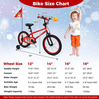 Kids Bike 12-18 Inch with Training Wheels & Christmas Music