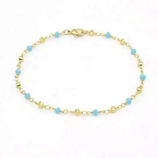 18k Gold Filled High Finish Polish Turquoise Ball Ankle Bracelet Cartsfy Inc.