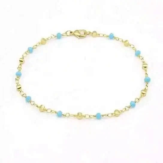 18k Gold Filled High Finish Polish Turquoise Ball Ankle Bracelet Cartsfy Inc.
