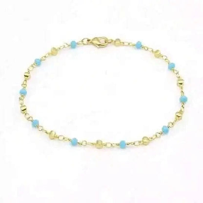 18k Gold Filled High Finish Polish Turquoise Ball Ankle Bracelet Cartsfy Inc.
