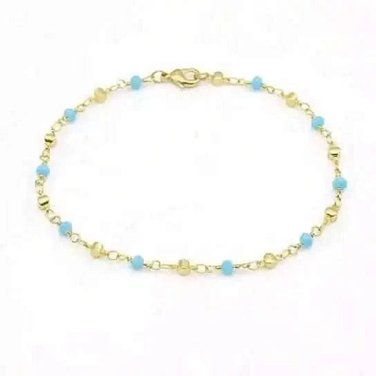 18k Gold Filled High Finish Polish Turquoise Ball Ankle Bracelet Cartsfy Inc.