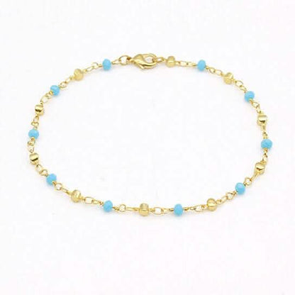 18k Gold Filled High Finish Polish Turquoise Ball Ankle Bracelet - Cartsfy Inc.