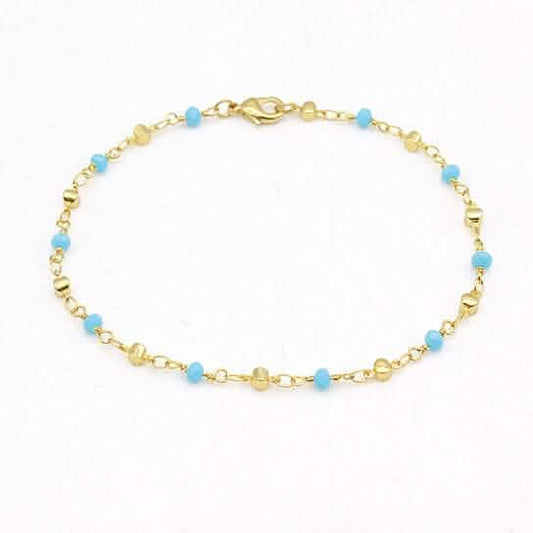 18k Gold Filled High Finish Polish Turquoise Ball Ankle Bracelet - Cartsfy Inc.