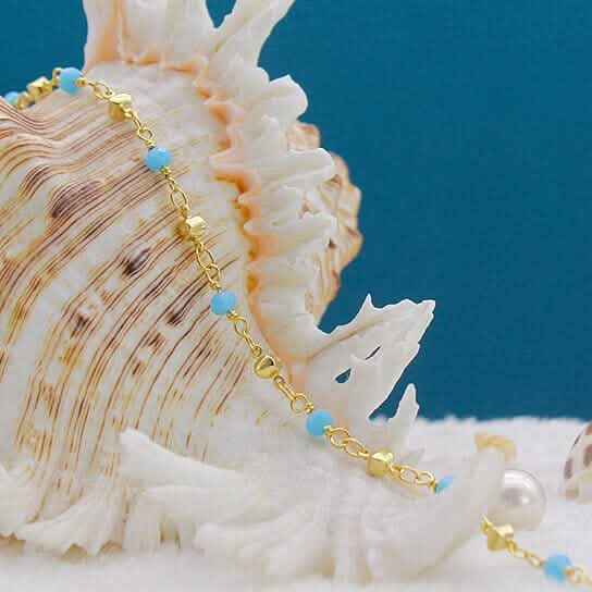 18k Gold Filled High Finish Polish Turquoise Ball Ankle Bracelet - Cartsfy Inc.