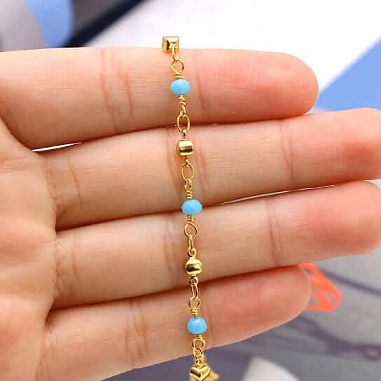18k Gold Filled High Finish Polish Turquoise Ball Ankle Bracelet - Cartsfy Inc.