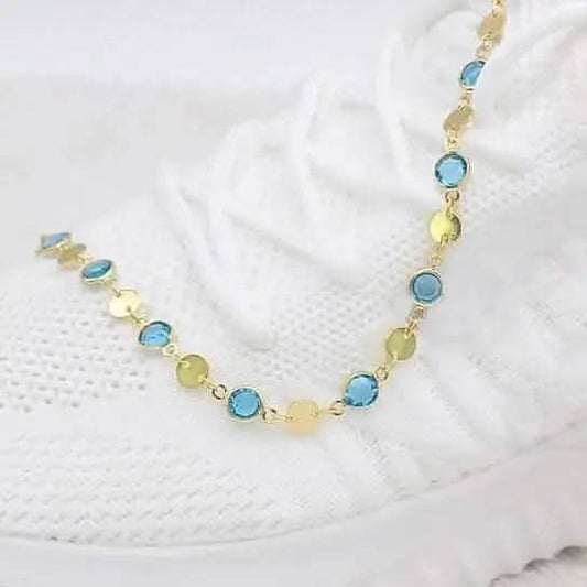 18k Gold Filled High Polish Finish Aquamarine Crystal Ankle Bracelet DailySale Default Title Default Title-