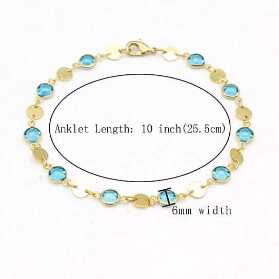 18k Gold Filled High Polish Finish Aquamarine Crystal Ankle Bracelet Cartsfy Inc.