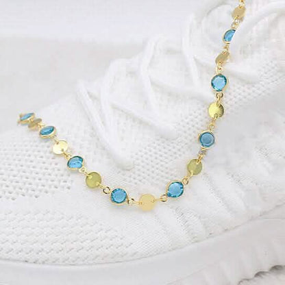 18k Gold Filled High Polish Finish Aquamarine Crystal Ankle Bracelet Cartsfy Inc.