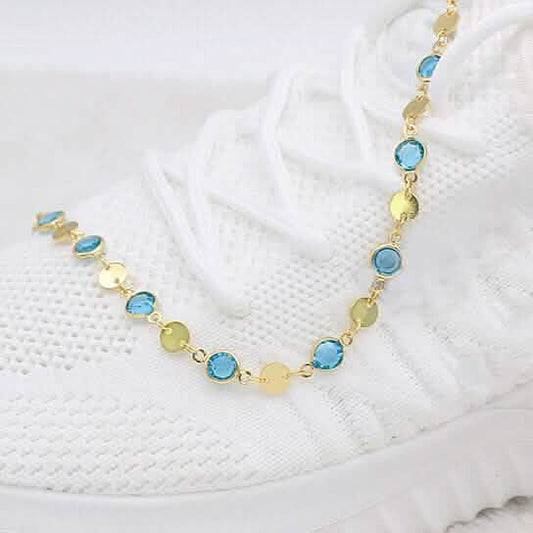 18k Gold Filled High Polish Finish Aquamarine Crystal Ankle Bracelet Cartsfy Inc.