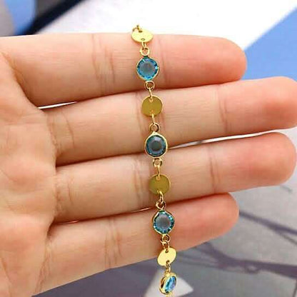 18k Gold Filled High Polish Finish Aquamarine Crystal Ankle Bracelet Cartsfy Inc.