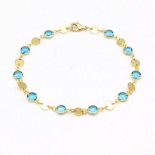 18k Gold Filled High Polish Finish Aquamarine Crystal Ankle Bracelet Cartsfy Inc.