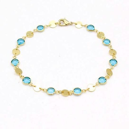 18k Gold Filled High Polish Finish Aquamarine Crystal Ankle Bracelet Cartsfy Inc.