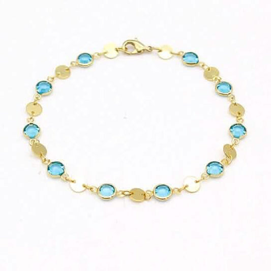 18k Gold Filled High Polish Finish Aquamarine Crystal Ankle Bracelet Cartsfy Inc.