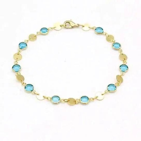 18k Gold Filled Aquamarine Crystal Ankle Bracelet