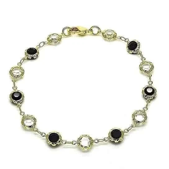 Gold filled ankle bracelet with alternating black and clear round crystal links