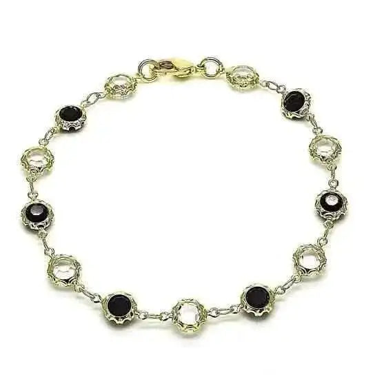 18K Gold Filled High Polish Finish Black and White Made With Crystal Round Ankle Bracelet Cartsfy Inc.