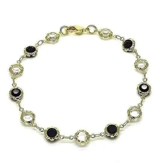 18K Gold Filled High Polish Finish Black and White Made With Crystal Round Ankle Bracelet Cartsfy Inc.