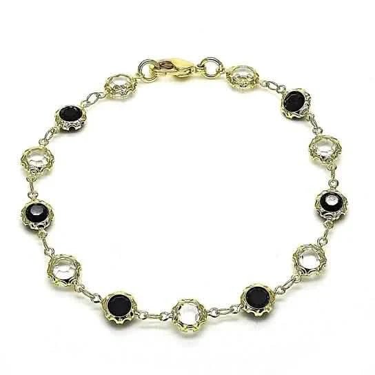 18K Gold Filled High Polish Finish Black and White Made With Crystal Round Ankle Bracelet - Cartsfy Inc.