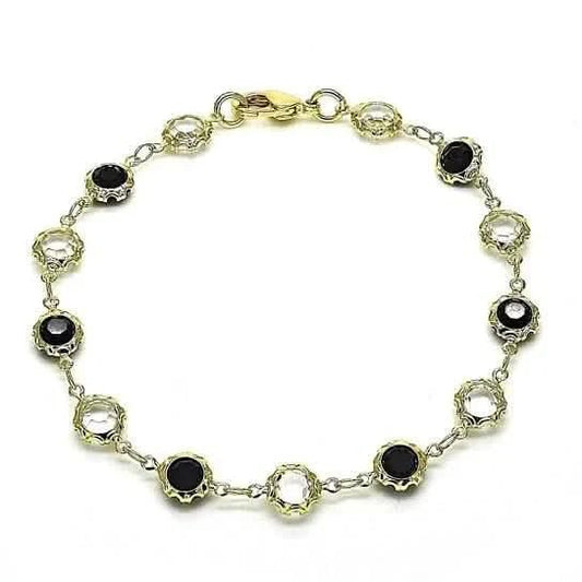 18K Gold Filled High Polish Finish Black and White Made With Crystal Round Ankle Bracelet - Cartsfy Inc.