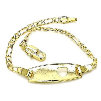 18k Gold Filled High Polish Finish Figaro Heart Link ID Name Bracelet Cartsfy Inc.