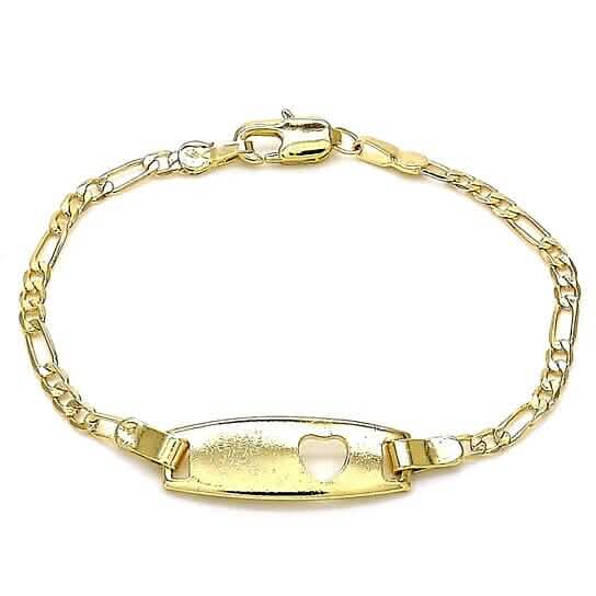 18k Gold Filled High Polish Finish Figaro Heart Link ID Name Bracelet Cartsfy Inc.