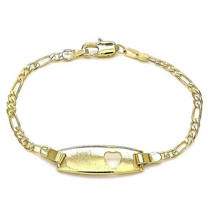 18k Gold Filled High Polish Finish Figaro Heart Link ID Name Bracelet Cartsfy Inc.