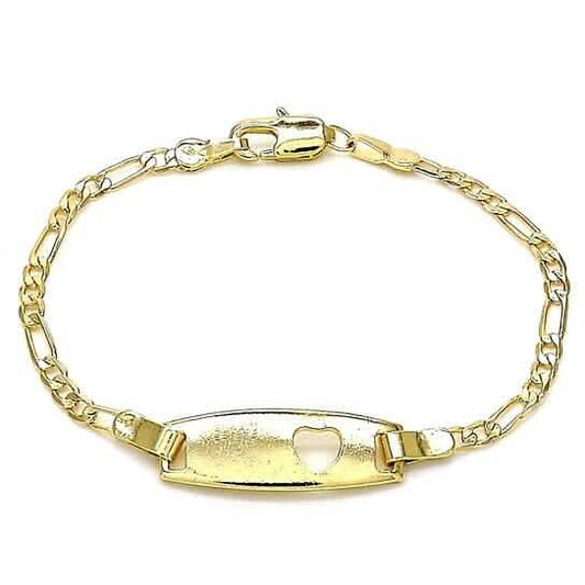 18k Gold Filled High Polish Finish Figaro Heart Link ID Name Bracelet Cartsfy Inc.