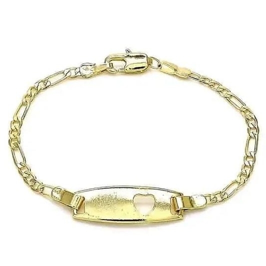 18k Gold Filled High Polish Finish Figaro Heart Link ID Name Bracelet DailySale Default Title Default Title-